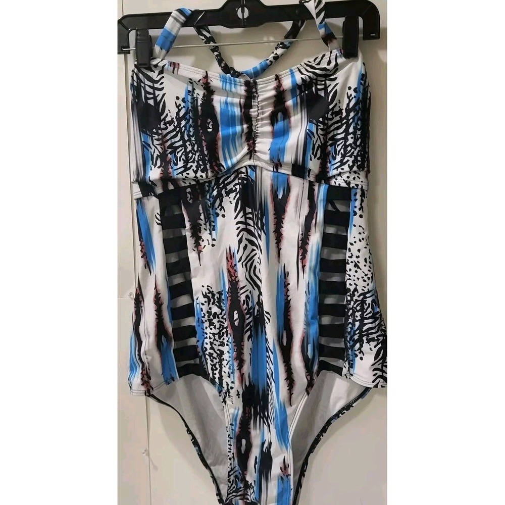 Beach Abstract Print, One Piece  Plus Size Women's Swim Suit Size 3X